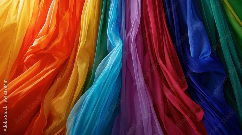 Poster a colorful array of fabric with a rainbow of colors