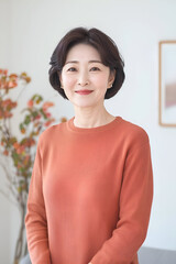 Elegant Middle-aged Woman with a Warm Smile in a Cozy Home Environment