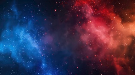 Fototapeta premium A night sky with a blue and orange nebula. The blue nebula is on the left and the orange nebula is on the right. The nebulae are surrounded by a dark sky with stars scattered throughout.