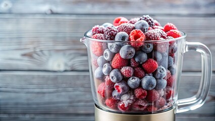 Blender filled with a variety of frozen berries for making a healthy smoothie, blender, frozen, berries, smoothie, healthy