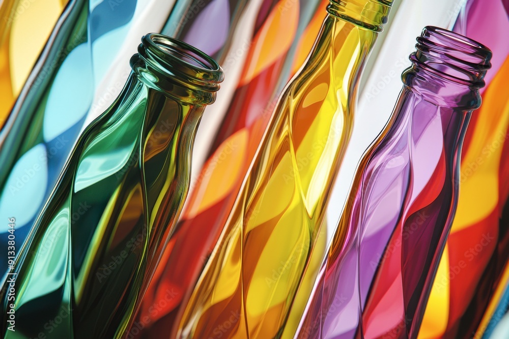 Poster a row of colorful bottles with a rainbow effect