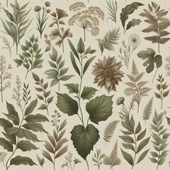 Fototapeta premium a wallpaper with detailed botanical illustrations