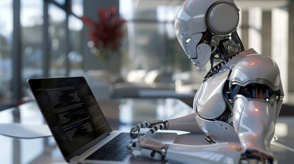 Fototapeta premium Magnificent Portrait of person and robot