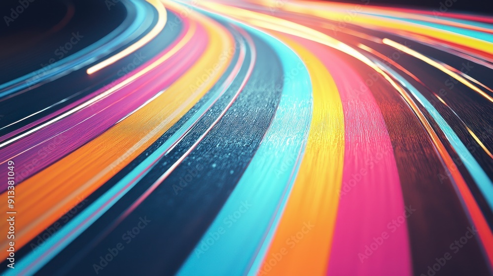 Poster a colorful line of light that is curved and has a rainbow effect