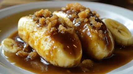 Bananas sauteed with brown sugar and butter, topped with a rum sauce, Banana Foster, exquisite dessert
