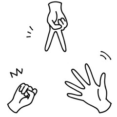 ジャンケンをしているハンドサインの手描き線画イラスト