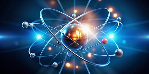 Atom surrounded by electrons in conceptual picture, Atom, electrons, nucleus, science, chemistry, physics, molecular