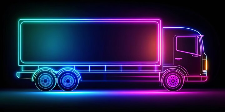 recommend clip art: Neon outline holographic cargo truck vehicle , neon, outline, holographic, cargo, truck, vehicle,futuristic, transportation