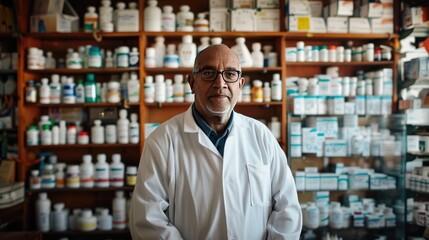 Pharmacist Standing in Front of Medicine Shelves