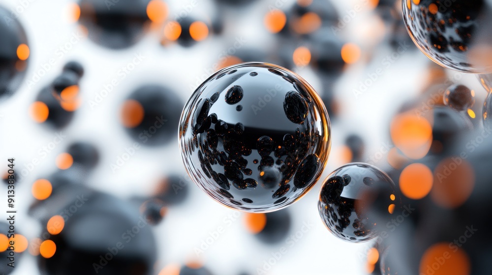 Poster abstract sphere with reflections and orange bokeh