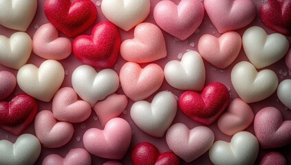 Fototapeta premium Background of Pink, Red, and White Hearts in Various Sizes for Valentine's Day 