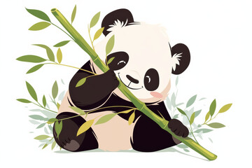 Naklejka premium A baby panda munching on bamboo