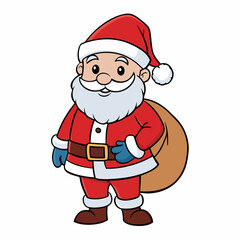 Santa claus with bag isolated on white, Christmas santa claus vector illustration, Christmas santa vector art, santa silhouette, Christmas santa claus vector icon, eps
