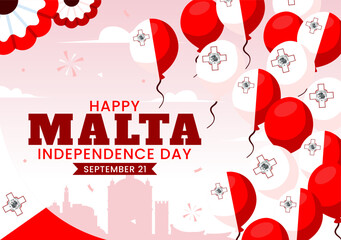 Happy Independence Day of Malta Vector Illustration Celebrating 21st September with a Waving Flag in a National Holiday Flat Style Cartoon Background