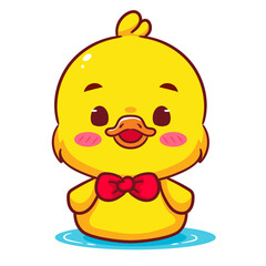 Cute Little Duck Swimming Cartoon Vector. Adorable And Kawaii Animal Concept Design. Icon Mascot Illustration Isolated White Background.