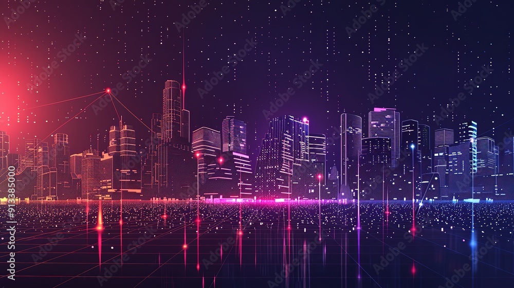 Poster eyecatching smart city and abstract dot point connect with a gradient line big data technology conce