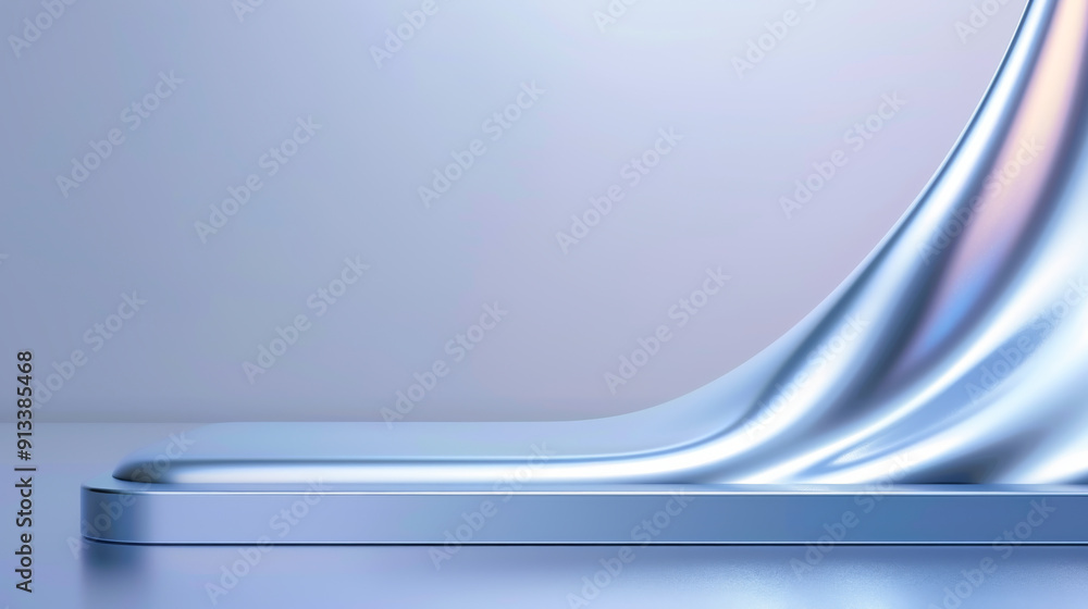 Poster a sleek metallic surface flows gracefully, reflecting light and creating an elegant, modern aestheti