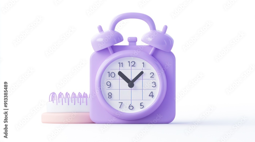Poster Purple Alarm Clock with Hour Hand Pointing at 11 and Minute Hand at 12