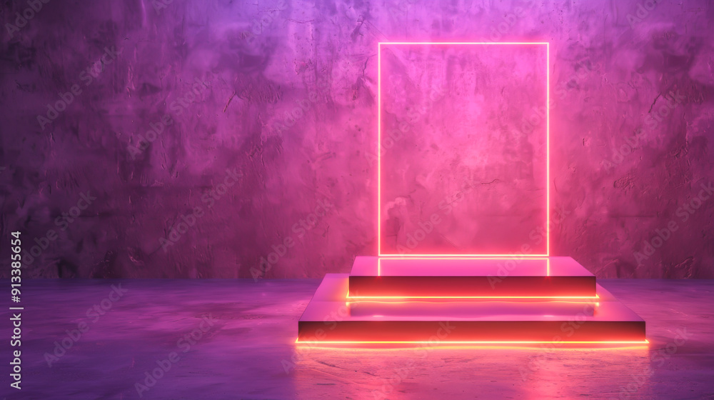 Poster a vibrant neon frame set against a textured wall, creating a dynamic and modern atmosphere for creat