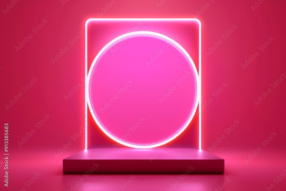 Poster a vibrant pink background featuring a glowing circular shape within a square frame, perfect for mode