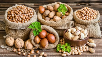 Obraz premium Vibrant Poster Featuring an Assortment of Dry Fruits: Colorful Display of Nuts and Dried Fruits for Healthy Snacking