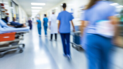 Abstract blur of a bright hospital corridor, evoking a sense of calm, tranquility, and hope. The defocused lights and colors suggest an atmosphere of healing and optimism