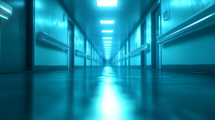Abstract blur of a bright hospital corridor, evoking a sense of calm, tranquility, and hope. The defocused lights and colors suggest an atmosphere of healing and optimism