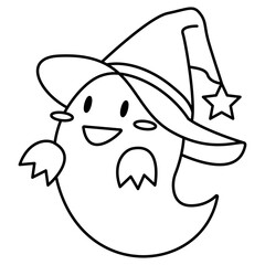 かわいい幽霊の線画イラスト、ハロウィンのデコレーション素材	