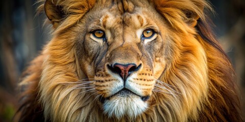 Fototapeta premium Close-up photo of a majestic lion's face , lion, wild, predator, feline, mane, close-up, powerful, animal
