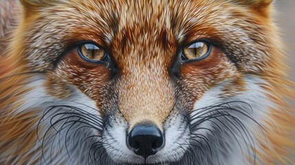A Close-Up Portrait of a Red Fox's Face with Focus on its Eyes and Nose