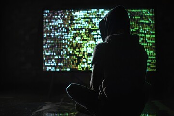 Hacker in Hoodie in dark surrounding