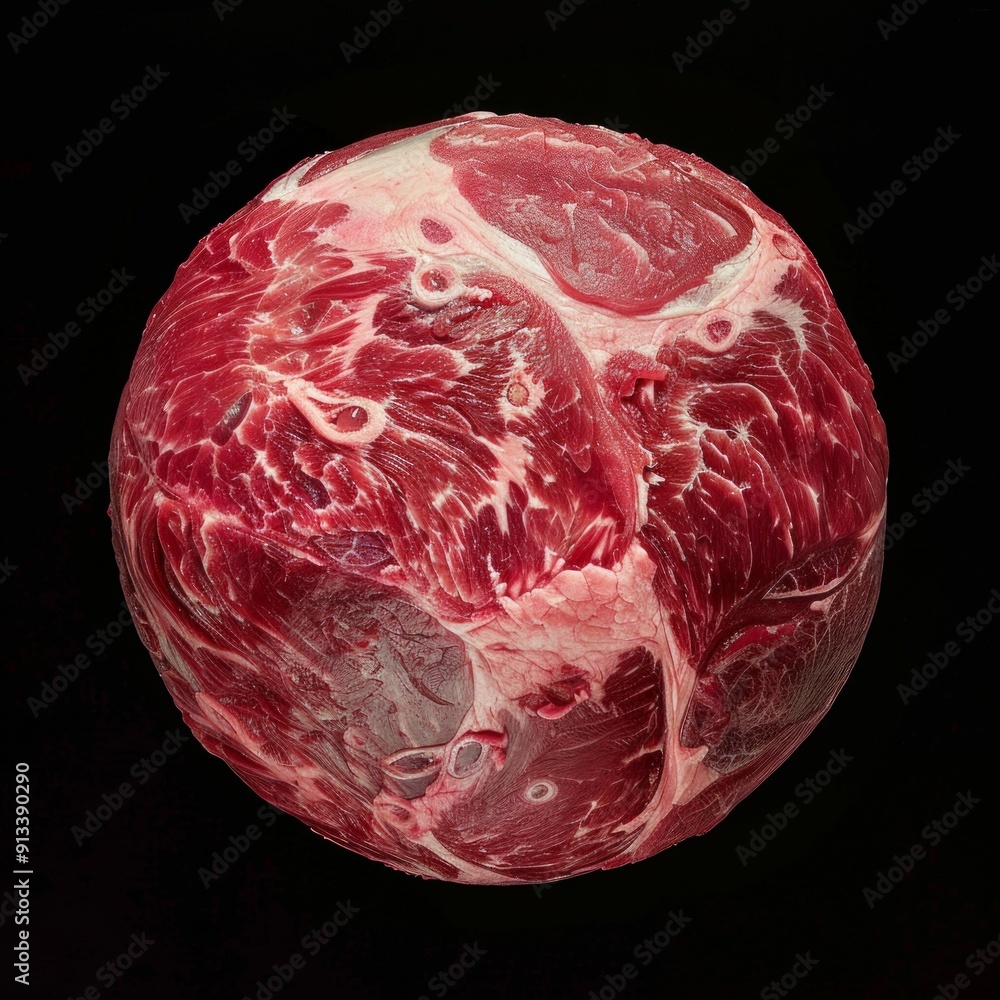 Poster high-resolution image of marbled beef meat in a spherical shape. captures the texture and quality of