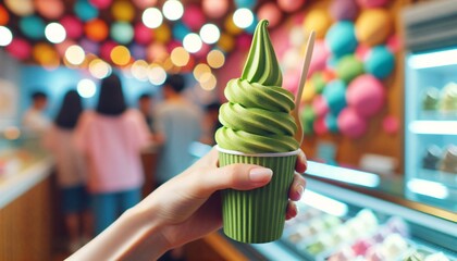 matcha soft serve at an ice cream parlor