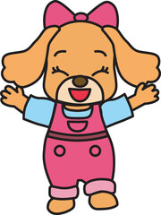 Illustration of a cute dog character. Happy, smiling, jumping. Vector Illustration.