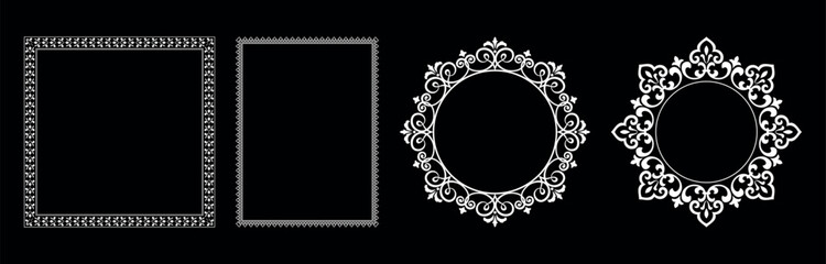 Set of decorative frames Elegant vector element for design in Eastern style, place for text. Floral black and white borders. Lace illustration for invitations and greeting cards.