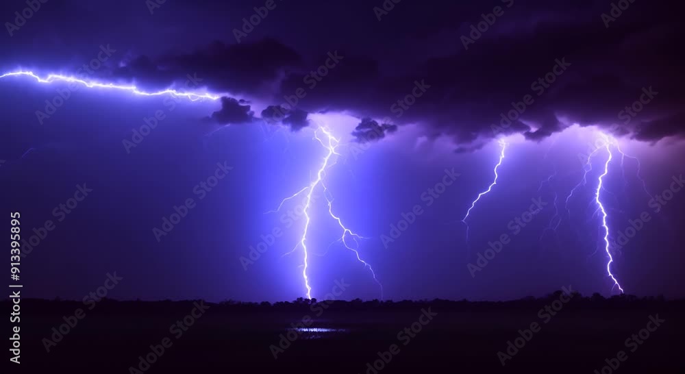 Wall mural lightning strikes electrical storm on black background electric discharges electrical storm thunders