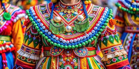 Colorful traditional festival costume with vibrant patterns and intricate detailing, celebration, culture, vibrant