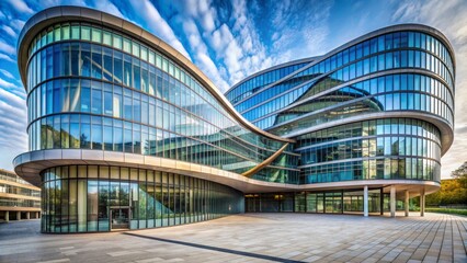 Fototapeta premium Modern architectural building with curves made of stone and glass, futuristic, contemporary, design, architecture