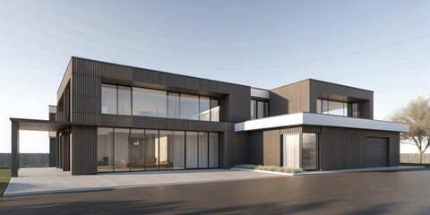 Fototapeta premium Architectural sketch of a modern house with clean lines and large windows, sketch, house, architecture, modern, design