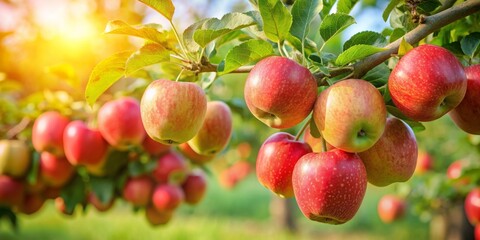Fresh apples hanging on a branch in an orchard, apples, branch, tree, fruit, harvest, agriculture, organic, ripe, healthy
