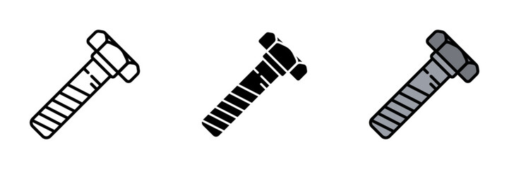 Bolt Icon, Fastener with a threaded shaft and head, used for securing materials together in construction and mechanical applications.