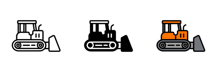 Bulldozer Icon, powerful heavy machinery with a large blade for moving earth and debris, essential for construction and excavation.