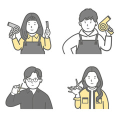 さまざまな美容師の上半身イラスト