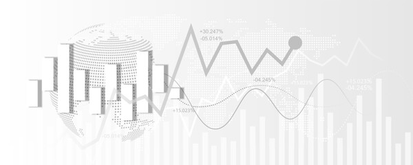 White background image, technology concept, financial graph, stock market trading data