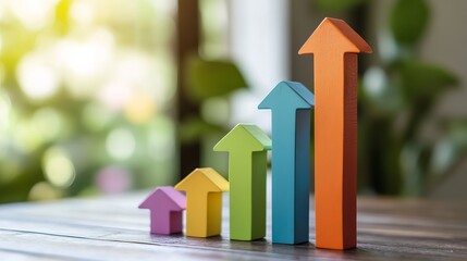 Startup business trend growth concept showing company development improvement with an upward arrow graph indicating growth Plans focus on the best sales performance return on investment