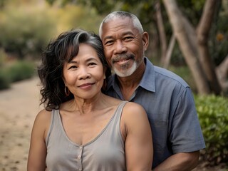 Obraz premium Portrait of a couple of black man from Africa and white woman from Asia, individuals of different races