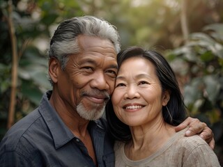 Naklejka premium Portrait of a couple of black man from Africa and white woman from Asia, individuals of different races