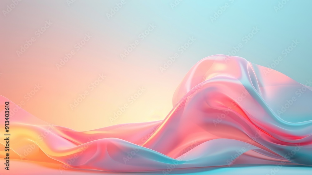 Poster elegant fabric drapes artistically against a soft light backdrop, creating a serene and calming aest