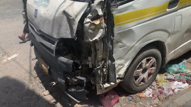 Shot of Serious bus accident scene causing the driver to get injured