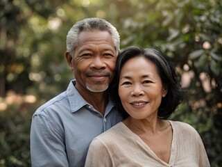Obraz premium Portrait of a couple of black man from Africa and white woman from Asia, individuals of different races